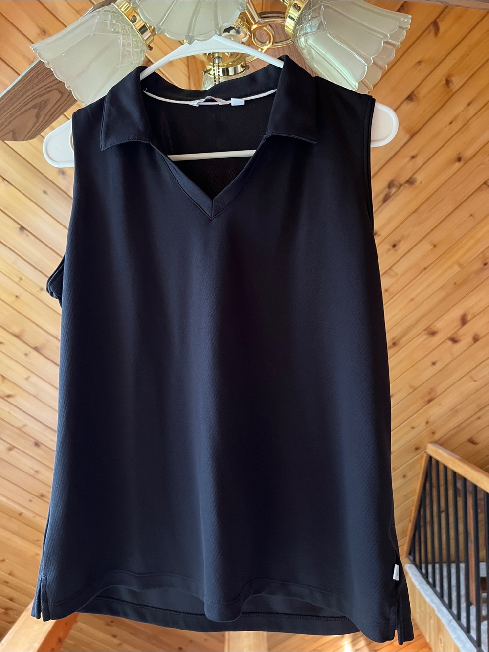 Lady Hagen Black Collared V-Neck Sleeveless Top